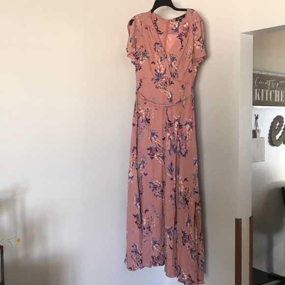 fiorire rusty rose floral print wrap maxi dress